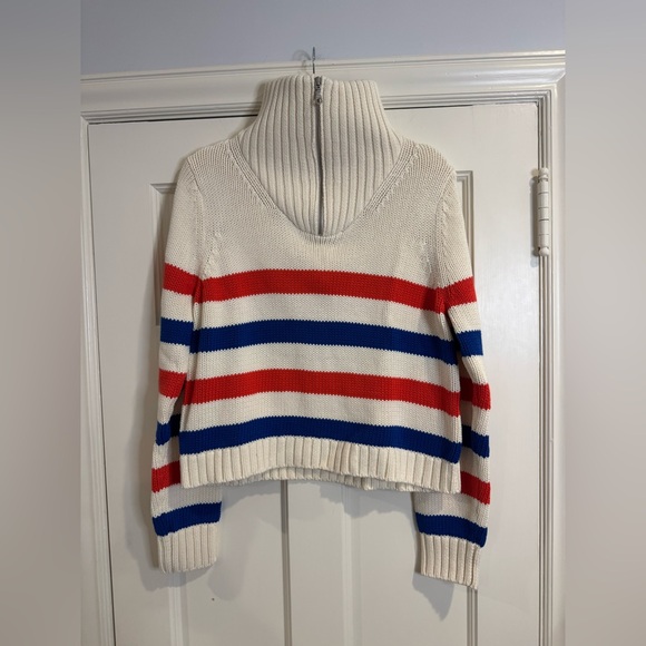 KULE Sweaters - KULE Cream Knit Turtleneck Sweater with Red & Blue Stripes